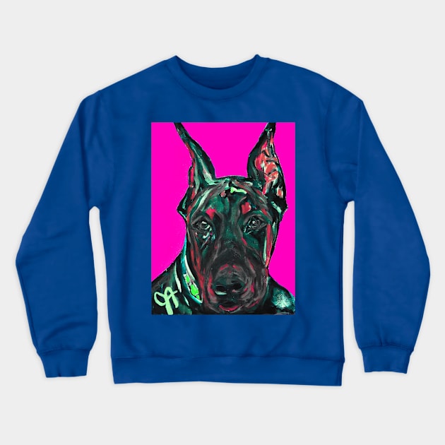 Doberman Pinscher Hot Magenta Background Crewneck Sweatshirt by Jeneralarts